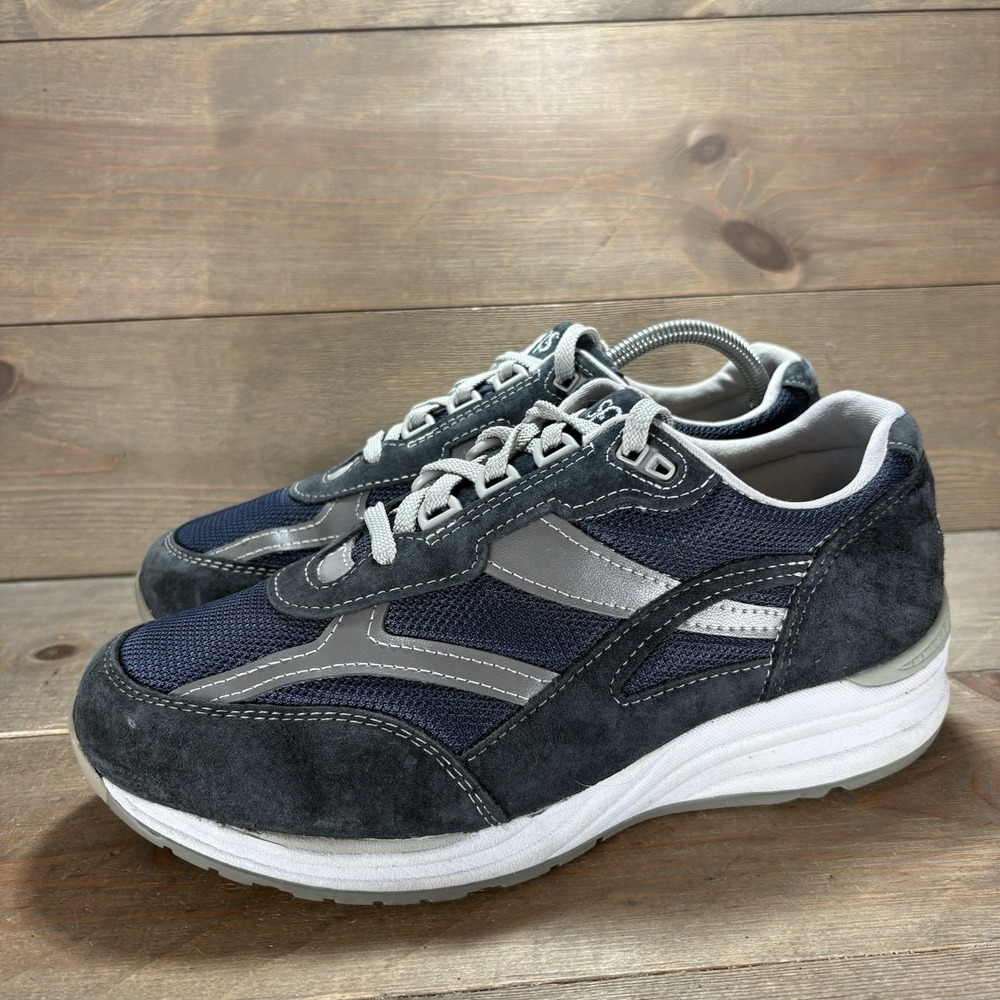 sas journey mens size 9.5 wide shoes blue leather orthopedic walking sneakers